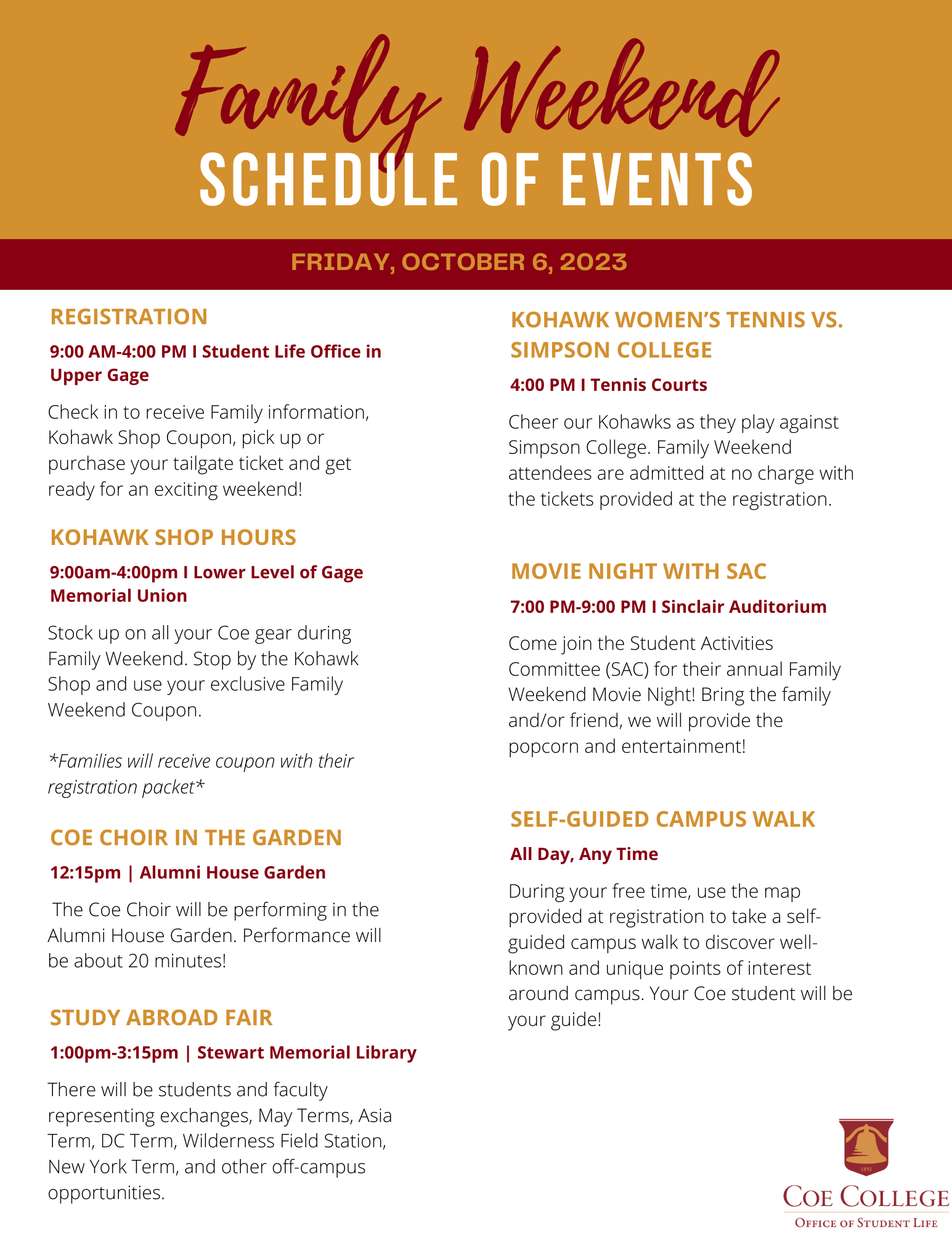 Coe College │ Family Weekend