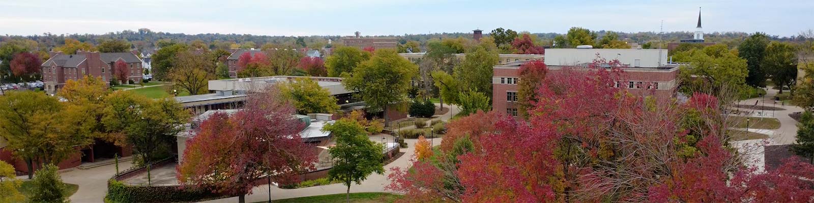 Aerial photo of campus during fall