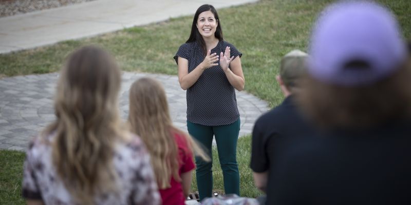 Two students talking in the Writing Center